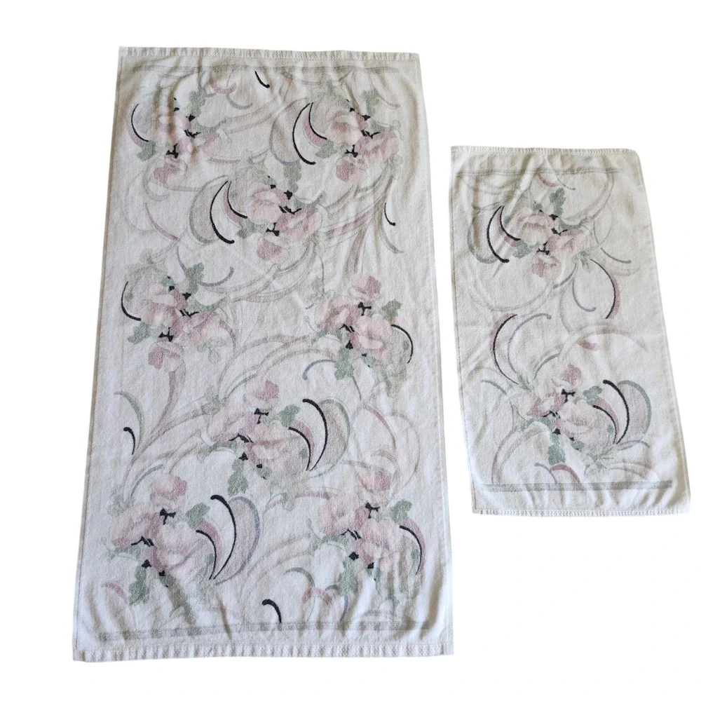 Vintage‎ Springmaid Bath & Hand Towel 100% Cotton USA Floral Anastasia Poppies